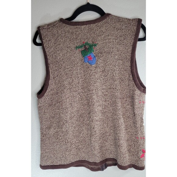 Vintage Y2K Bobbie Brooks Holiday Sweater Vest Medium Brown Flax Knit - Picture 6 of 7